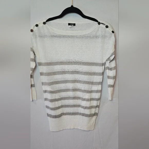 J. Crew Women's XS Linen White/Gray Striped Sweater - Picture 1 of 5